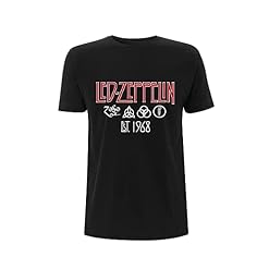 Rock Off LED Zeppelin Symbols Est 68 Black Officiel T-Shirt Hommes Unisexe - Les Beatles, Paul McCartney, John Lennon, RIngo Starr, George Harrison