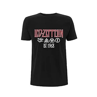 Rock Off LED Zeppelin Symbols Est 68 Black Officiel T-Shirt Hommes Unisexe - Les Beatles, Paul McCartney, John Lennon, RIngo Starr, George Harrison
