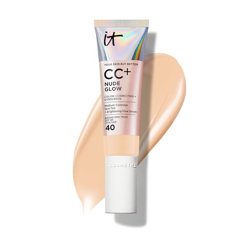 IT Cosmetics CC+ Nude Glow - Medium Coverage Foundation with SPF 40 & Brightening Glow Serum, Lightweight Skin Tint, 2% Niacinamide + Hyaluronic Acid, Up to 24H Hydration, Normal/Dry Skin - 1.08 fl oz