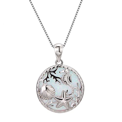 Bijoux d'été : collier animaux marins en opale blanche et argent