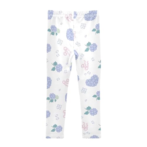 Heart Hydrangea Girls Leggings,Workout Leggings for Girls Toddler Athletic Leggings Size for 3-10T2