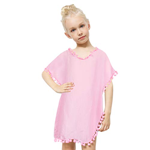 Nidoul - Kid Girls Chiffon Unicorn Mermaid Cover-up Beach Swimsuit Coverup Pompom Tassel