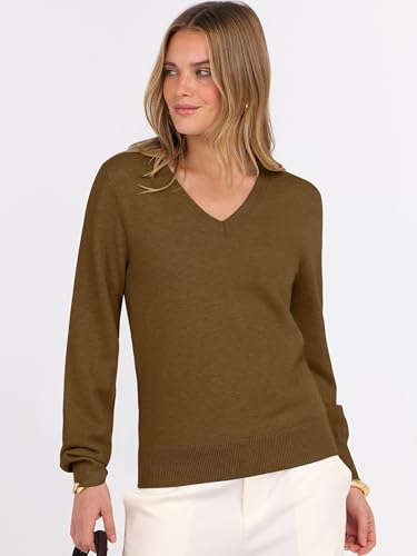 ANRABESS Women’s Fall Long Sleeve V Neck Light Sweaters,Caramel,XXL — view 3
