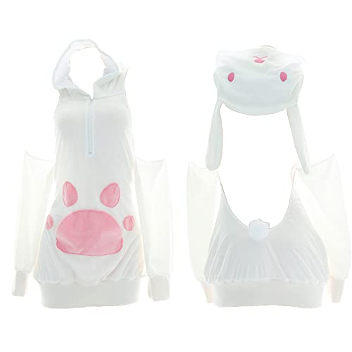 Temptshow Lencería sexy de conejo para mujer, pijama kawaii de felpa de anime japonés (chaqueta...