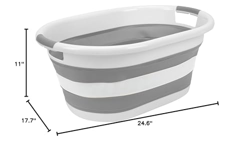 Image of Laundry 360 2pk Collapsible Laundry Basket | Portable | Space Saver Storage | Hold 2 Loads | Store Under the Bed or Closet | Good for Kids | Dorm | Bedroom | Large | White /Grey