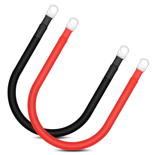Swpeet Juego de 2 cables inversores de batería de cobre puro rojo y negro de 2 AWG de 12 pulgadas de grosor con terminales de 0.4 pulgadas (1 positivo y 1 negativo), cables inversores de corriente con