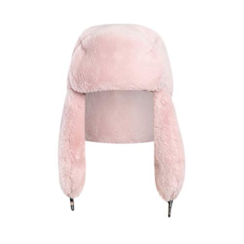 Russian Hat, Faux Fur Windproof Fleece Lined Ushanka Hat with Ear Flaps,Fashion Warm Waterproof Trapper Hats for Fishing Pink