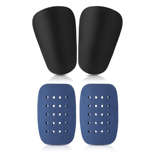 2 Pairs Mini Soccer Shin Guards, Breathable Tiny Football Miniature Shin Pads with EVA Cushion 2 Sizes Small Protective Shinguard Equipment for All Ages Boys Girls Women Men (Blue, Black)