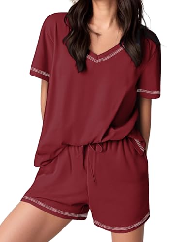 Image of Ekouaer Womens Pajamas Sets Soft 95% Cotton Pjs Short Sleeve Lounge Sets | Comfy Sleepwear Sets with pockets, ideal for Home, Mom, Party, Gifts, Daily Wear