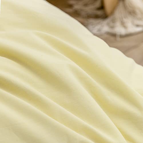 Image of BESTOUCH Cotton Solid Duvet Cover Set Linen Feel Light Yellow Queen | 100% Washed Cotton, Soft Wrinkle Texture, Hidden Zipper, 8 Ties, Breathable Lightweight Durable Comfy, 3 Pcs No Insert