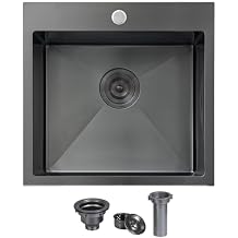 VCCUCINE 18x18 Inch Gunmetal Black Bar Sink Drop in,18 Inch Topmount RV Small Kitchen Sink, Handmade Stainless Steel Wet Bar Sink, Outdoor Single Bowl Prep Sink with Drain