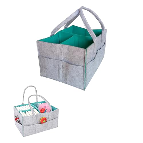 Image of Baby Diaper Caddy - Practical, Modern Style - Baby Basket - Light Gray & Green
