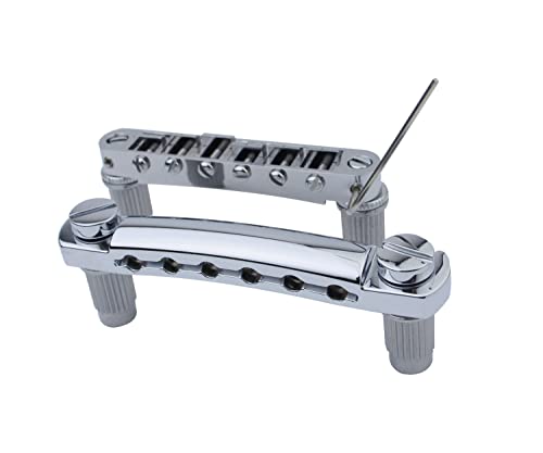 Guyker Guitar Tune-O-Matic Bridge And Stop Bar Tailpiece Combo With Anchors And Studs Replacement Compatible With Lp Sg Epi 6 String Electric Guitar Chrome #TOP1