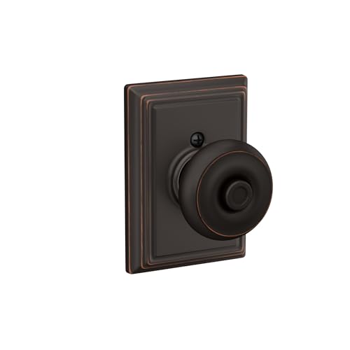 Image of Schlage F40 GEO 716 ADD Georgian Door Knob with Addison Trim, Bed & Bath Privacy Lock, Aged Bronze