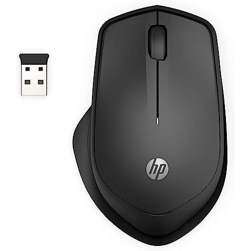 HP 280 Silent PC Wireless Mouse, HP Blue Optical Technology, 1600 DPI to track precisely on any surface, 90% noise reduction, Comfortable & Ergonomic Design, USB A Dongle Included, Black