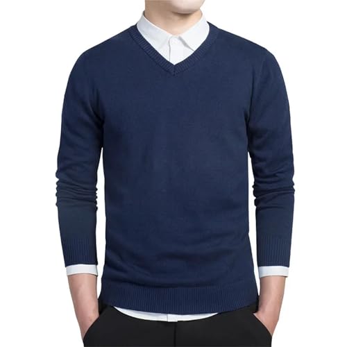 V Neck Solid Cotton Knitted Pullover Sweater Mens Autumn Casual Business Fit Fashion Comfortable4