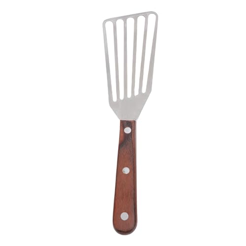 Bewinner Spatule à Poisson pour la Cuisson, en Acier Inoxydable avec Manche en Bois, Retourneur de Barbecue Multifonctionnel pour Frire les Steaks et le Poisson, Facile à Laver (Petit diamètre: