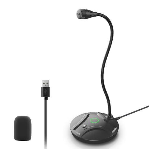 CMOCIIY Plug & Play USB Computer Microphone, Flexible Gooseneck & Mute Button LED – Desktop Microphone for Gaming, YouTube, Streaming, Compatible with Windows/Mac (1.8m /6ft)