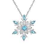 Bestleey Christmas Snowflake Necklace for Women Vintage Blue Crystal Pendant Creative Necklace Snowflake Sweater Chain Necklace Winter Xmas Party Festival Fashion Jewelry (Blue)