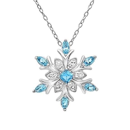 Bestleey Christmas Snowflake Necklace for Women Vintage Blue Crystal Pendant Creative Necklace Snowflake Sweater Chain Necklace Winter Xmas Party Festival Fashion Jewelry (Blue)