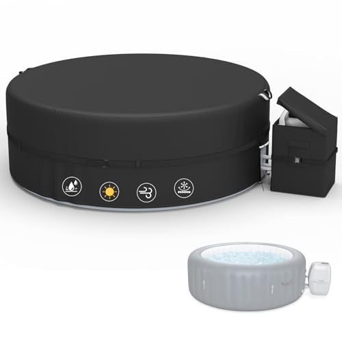 HIGHTQURO Portable Hot Tub Cover with Heater Pump Cover Full Coverage Heavy Duty Waterproof and Windproof Outdoor Spa Covers for 85 Inch Round Spa Set Black