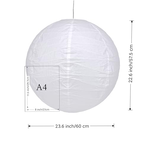 Image of Round Irregular Wave Design Paper Lampshade, Collapsible, Rice Paper, Green, for Living Room, Bedroom Decor, Gift (23.6inc(60cm)), White, HJ-Z1807WH