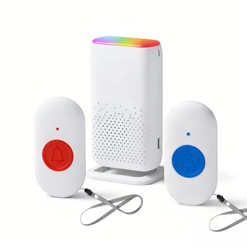 Botón Emergencia Ancianos para Mayores, Avisador Personas Mayores, Sistema Llamada SOS, 58 Tonos, Vibración Luz Sonido, Impermeable Alarma para Ancianos