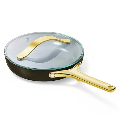 Caraway Nonstick Ceramic Frying Pan With Glass Lid (2.7 qt, 10.5) - Non Toxic, PTFE & PFOA Free - Oven Safe & Compatible with All Stovetops (Gas, Electric & Induction) - Black