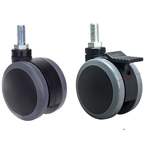 Roulettes grises M12 double roue PU 3 pouces avec frein de blocage