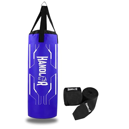 Image of Handler Synthetic Leather Unfilled Punching Bag for Boxing, MMA & Home Training - Heavy Duty Hanging Bag for Adults & Kids, Kickboxing, Karate, Taekwondo (3,4,5 ft) (Blue, 2 Feet (24 Inches))