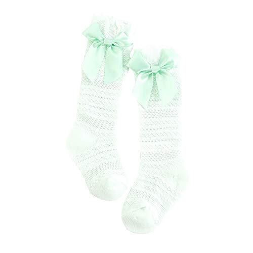 Girls Horizontal stripe mesh Socks Cotton Bowknots Baby Combed Summer Toddlers Kids Sock Kids Organic Socks (Green, 38)