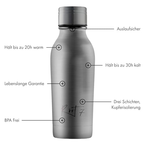Root7 - Thermosflasche 350ml, Thermo Trinkflasche Just Steel – Ansicht 2