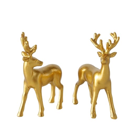 RiloStore 2 STK Hirsche Gold Farben Weihnachtsdeko Hirsch zum Stellen...