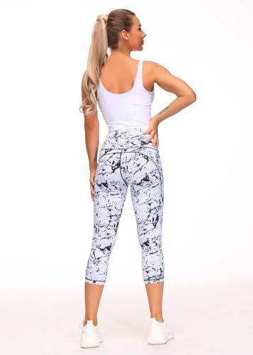 THE GYM PEOPLE Thick High Waist Capris Yoga Pants with Pockets, Tummy Control Workout Running Yoga Leggings for Women