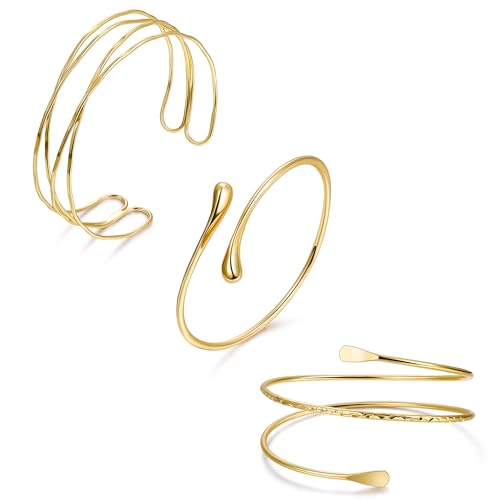 YOVORO 3Pcs Arm Cuff for Women Boho Coil Arm Cuff Bangle Set Adjustable Minimalist Gold Coil Upper Arm Bracelet Gold B