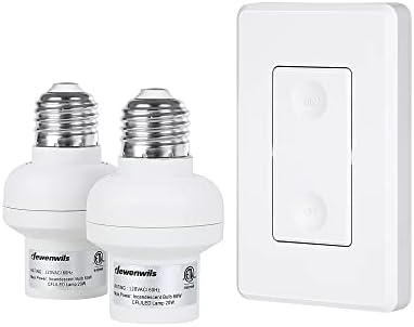 DEWENWILS Remote Control Light Socket, 1 Wall Mounted Switch and 2 Bulb Base, No Wiring Required, Wireless Light Switch and Receiver Set, Expandable, ETL Listed, White
