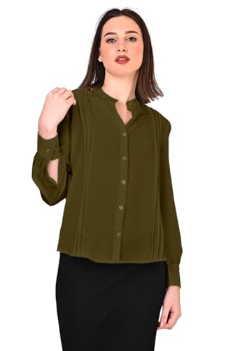Image of Women's Regular Fit Solid Pleated Cotton Blend Shirts