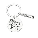 US Air Force She Believed She Could So She Did Keychain, Inspirational Military Airforce Key Ring Gift for Women