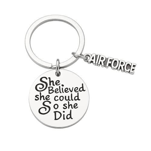 US Air Force She Believed She Could So She Did Keychain, Inspirational Military Airforce Key Ring Gift for Women