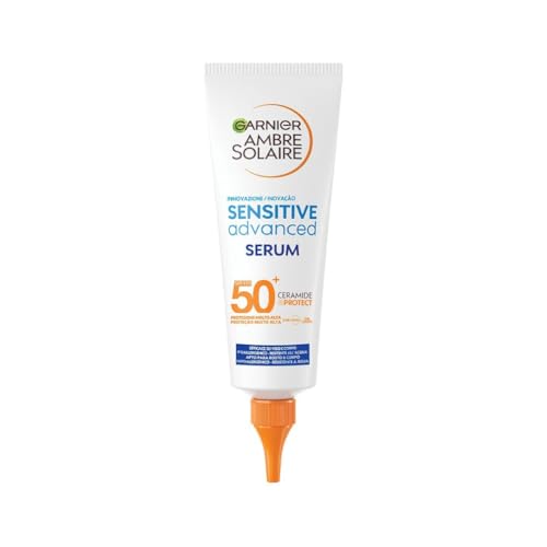 Garnier Siero Corpo Protettivo Sensitive Advanced, Per Pelli Sensibili, Protezione SPF 50+, Resistente All'Acqua, Con x2 Ceramidi, Ambre Solaire, 125 ml