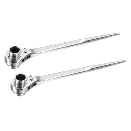 Image of sourcing map 19 x 21mm Hexagon Scaffold Podger Ratchet Spanner Ratcheting Socket Wrench Tool (Silver Tone) 2pcs