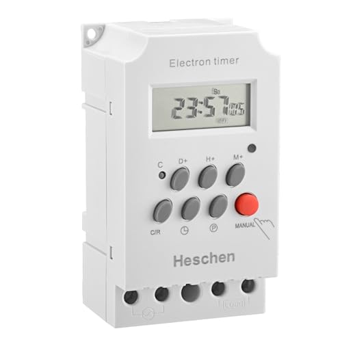 Potenza assorbita:  Heschen Timer elettronico programmabile settimanalmente con display LCD, KG316T-II, 220-240 V CA, 25 A, 4 morsetti a vite