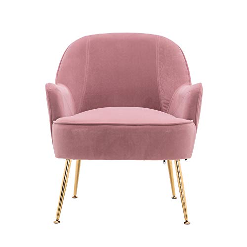 Awqm Pink Velvet Accent Chair,Modern Living Room Chair Upholstered Barrel Chair With Golden Legs, High Back Armchair Comfy Lounge Chair,Sofa Side Chair For Bedroom Home Office, Adjustable Legs #TOP5