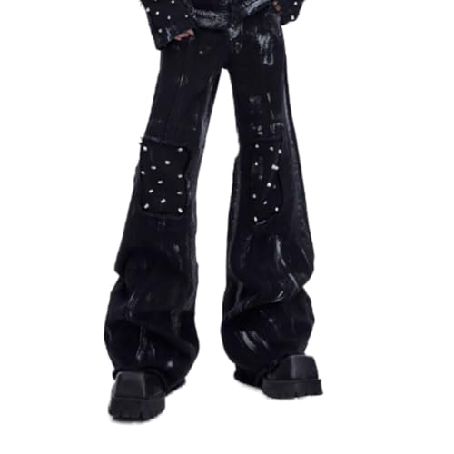 Mens Jeans Wide Leg Baggy Loose Fit Trendy Y2K Streetwear Hip Hop Denim Pants