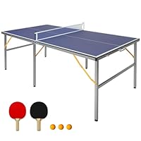 GYMFLEX 182x91cm Tischtennistisch faltbar & tragbar Mid-Size Ping Pong Tisch Set für Indoor & Outdoor Spiele mit Netz, 2 Tischtennisschläger & 3 Bälle