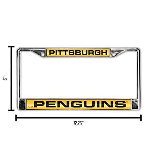 Nhl Pittsburgh Penguins - Yellow Insert Laser Cut Inlaid Standard Chrome License Plate Frame #TOP3