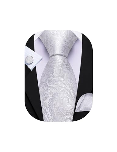 Image of Barry.Wang Men Tie Set Paisley Silk Necktie Pocket Square Cufflinks Formal Wedding Business Party