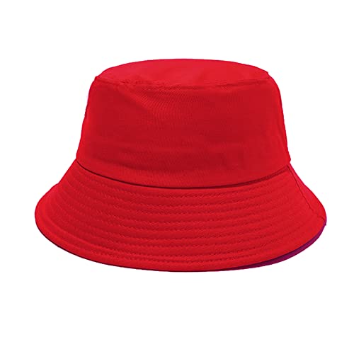 Image of PFFY Reversible Bucket Hat for Women Men Summer Cotton Fishing Sun Beach Cap Red