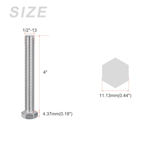 Image of METALLIXITY Hex Head Bolts (1 /2-13 x 4) 25Pcs, 304 Stainless Steel 18-8, Fully Threaded, External Hex Drive, Plain Finish, Hex Head Screw Bolt, Silver