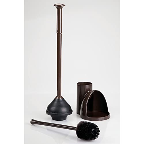 Image of mDesign Hidden Plunger and Brush Set for Toilet Bowl - Brush Cleaner and Plunger Combo with Holder Caddy for Bathroom - Modern Toilet Brush and Plunger Set - Aura Collection - 2 Pack - Dark Brown